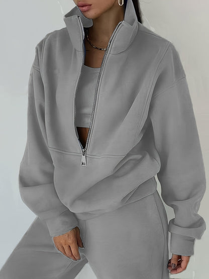 Women's Fleece Two-Piece Set – Sporty Street Casual Sweatshirt & Pants Outfit, Soft Cozy Matching Loungewear Set, 10 Colors, Sizes S-XXL, Everyday Athleisure Fashion