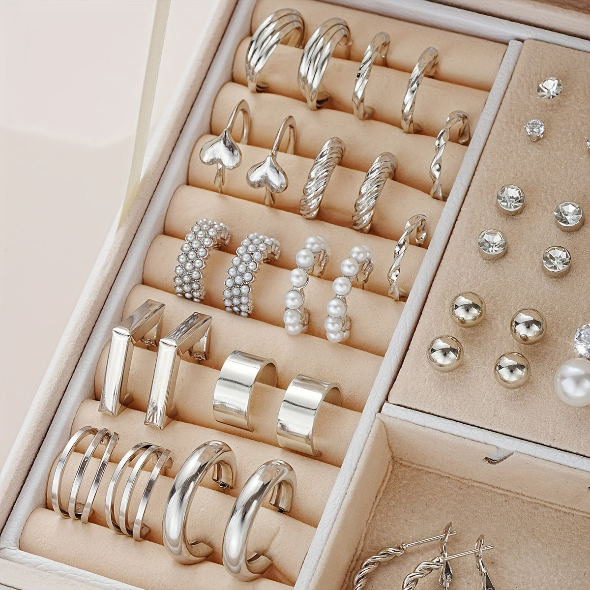 102-Piece Women's Earring Set – Geometric Rhinestone & Twisted Love Loop Styles, Hypoallergenic Stainless Steel Posts, Light Luxury Gift for Daily Wear, Parties & Vacation