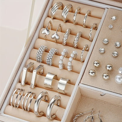 102-Piece Women's Earring Set – Geometric Rhinestone & Twisted Love Loop Styles, Hypoallergenic Stainless Steel Posts, Light Luxury Gift for Daily Wear, Parties & Vacation