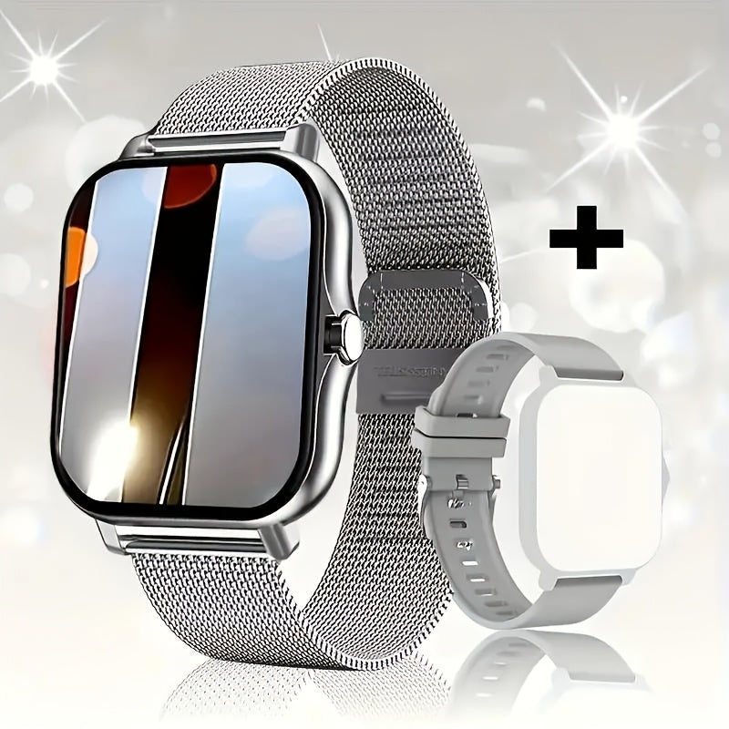 Smartwatch with Wireless Calling Full Touch Screen Fitness Tracker Multiple Sport Modes Music Control Heart Rate Sleep Monitor Compatible iPhone Android Silicone Classic Band Men Women Gift