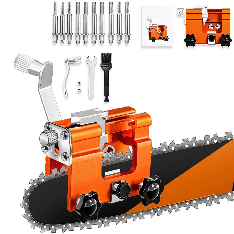 Chainsaw Sharpener Jig Kit – Portable Hand-Cranked Chain Saw Sharpening Tool with Carbide Burrs, 1/3/5/10Pcs, Easy DIY Sharpening for All Chainsaw Chains