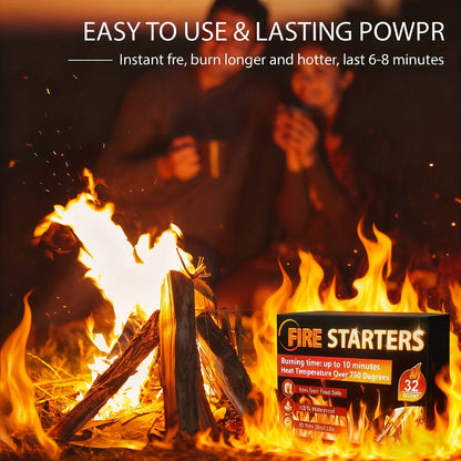 Fire Starter Squares – Waterproof Odorless Charcoal Firestarter Cubes for Campfire, BBQ, Grill, Fireplace & Wood Stove, No Kindling Needed, 32/64/128/192 Piece Packs