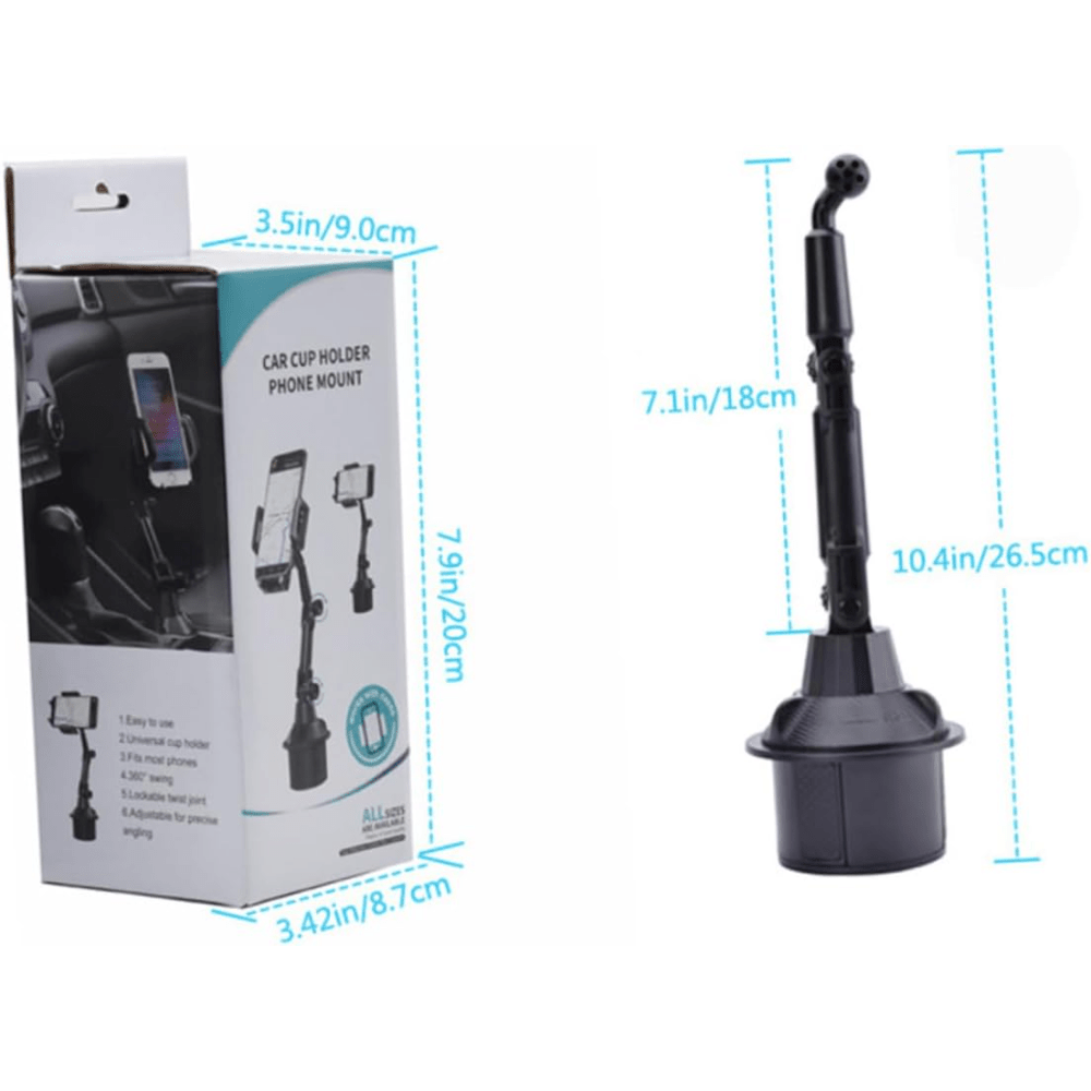 Car Cup Holder Phone Mount, Universal Adjustable Cell Phone Holder for Car Cup Holder, 360° Rotation Cradle Stand Compatible with iPhone Samsung All Smartphones