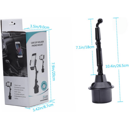 Car Cup Holder Phone Mount, Universal Adjustable Cell Phone Holder for Car Cup Holder, 360° Rotation Cradle Stand Compatible with iPhone Samsung All Smartphones