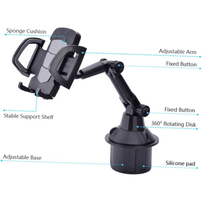 Car Cup Holder Phone Mount, Universal Adjustable Cell Phone Holder for Car Cup Holder, 360° Rotation Cradle Stand Compatible with iPhone Samsung All Smartphones