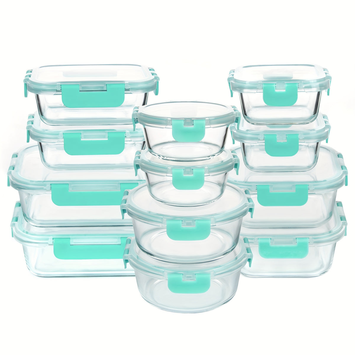 Borosilicate Glass Food Storage Containers 24-Pack (12 Bowls + 12 Airtight Lids) – Meal Prep Glass Bowls, Microwave & Dishwasher & Freezer Safe, BPA Free, Multi-Color Lids for Kitchen & Lunch