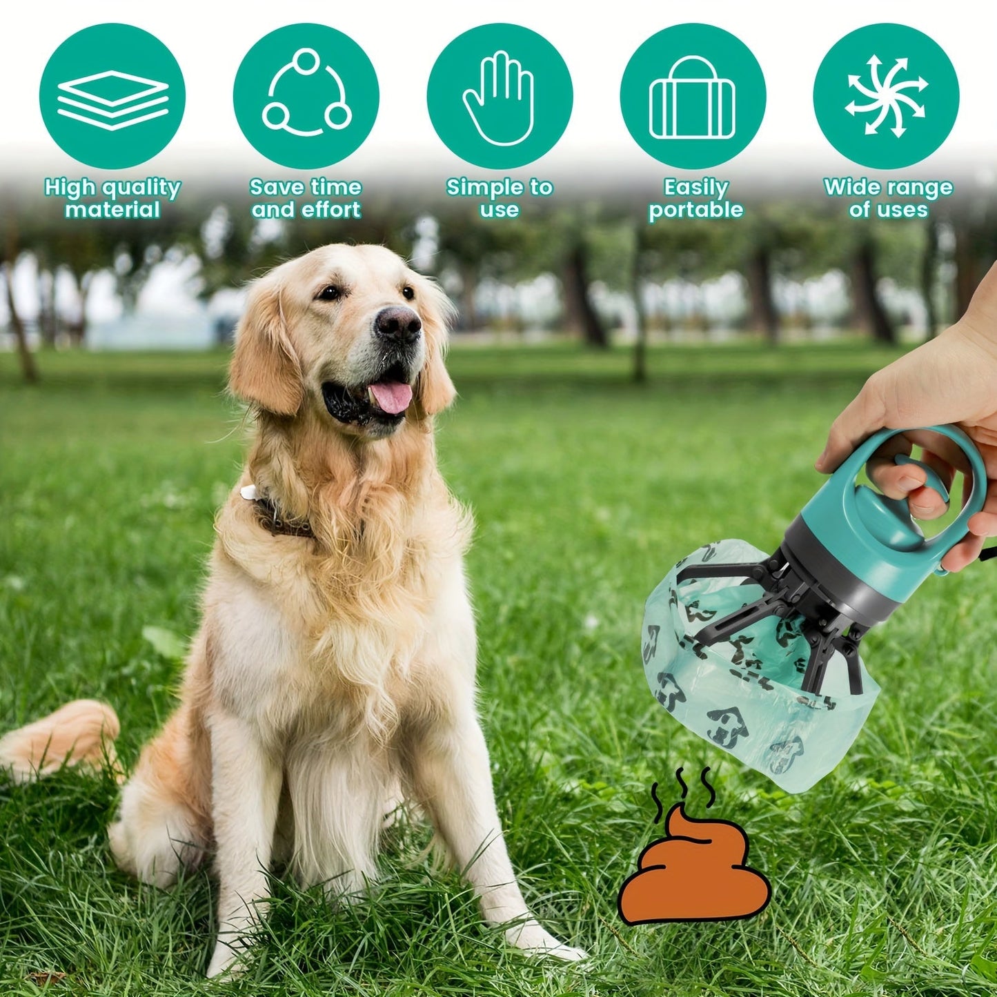Portable Dog Poop Picker EVA Pooper Scooper with Bag – Lightweight Sanitary Outdoor Dog Waste Removal Tool No Battery Required