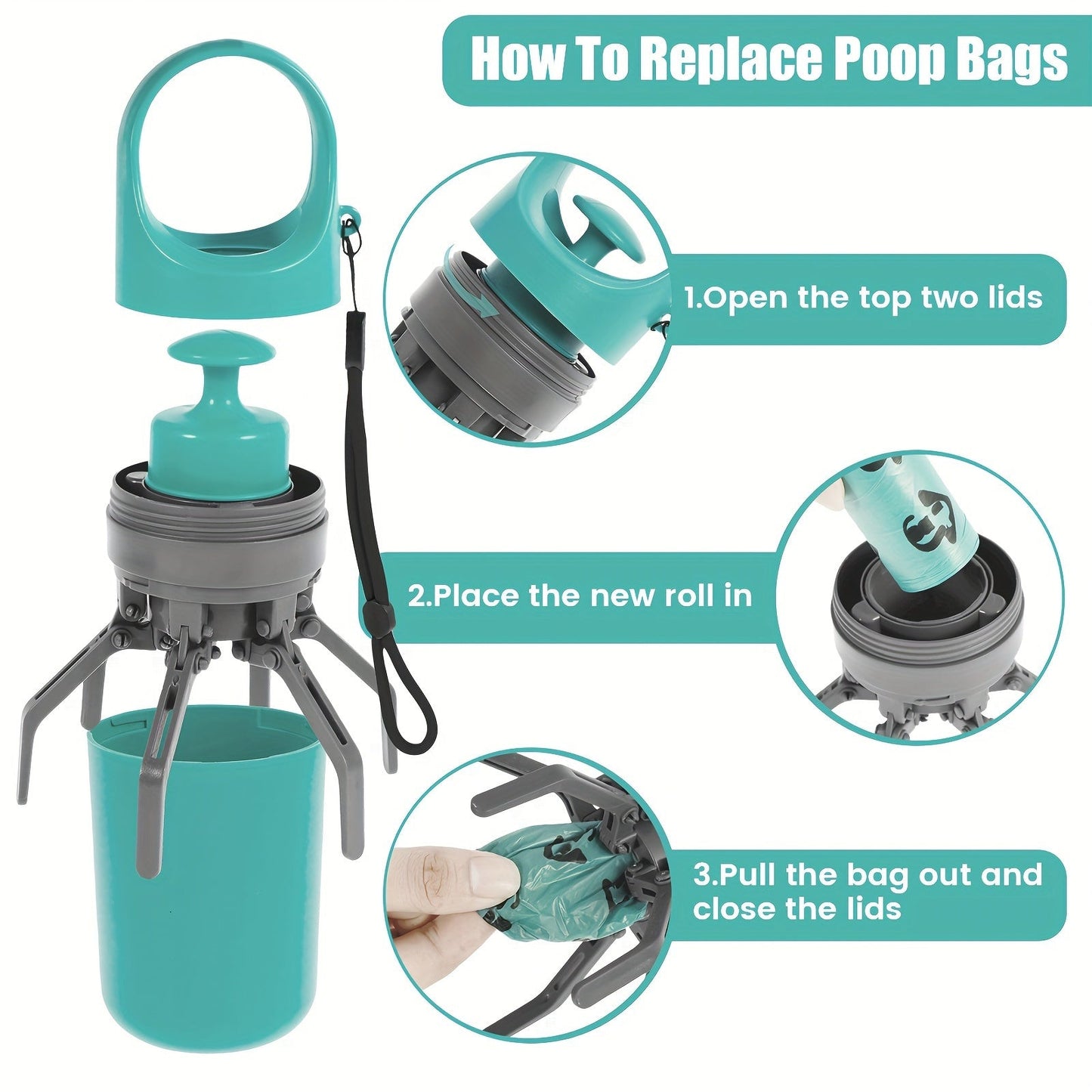 Portable Dog Poop Picker EVA Pooper Scooper with Bag – Lightweight Sanitary Outdoor Dog Waste Removal Tool No Battery Required