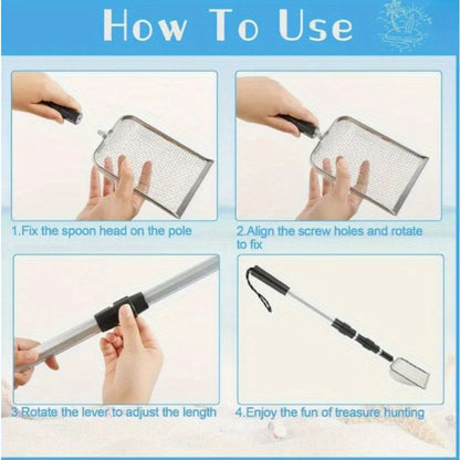 Stainless Steel Retractable Beach Sifter Scoop with Telescoping Handle – No-Bend Shell Collecting, Treasure Hunting & Beach Combing Tool | Also Works as Cat Litter Scoop (1 or 2 Pack)