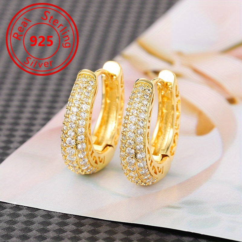 S925 Sterling Silver Gold Plated Synthetic Zirconia Stud Earrings – Chic Retro Style, Dazzling Sparkle, Elegant Luxury Jewelry for Daily Wear & Party, Perfect Gift for Women