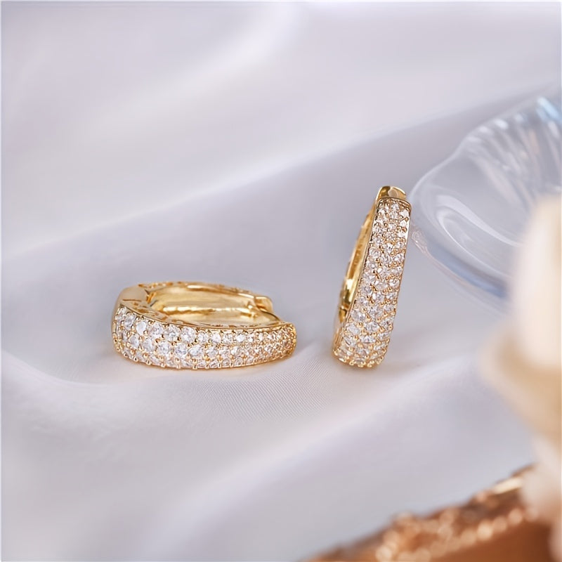 S925 Sterling Silver Gold Plated Synthetic Zirconia Stud Earrings – Chic Retro Style, Dazzling Sparkle, Elegant Luxury Jewelry for Daily Wear & Party, Perfect Gift for Women