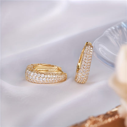 S925 Sterling Silver Gold Plated Synthetic Zirconia Stud Earrings – Chic Retro Style, Dazzling Sparkle, Elegant Luxury Jewelry for Daily Wear & Party, Perfect Gift for Women