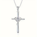 925 Sterling Silver Heart Cross Pendant Necklace for Women – Zirconia Inlaid Hypoallergenic Elegant Jewelry, Sparkling CZ Diamond Cross Heart Charm, Perfect for Daily Wear, Gift for Her