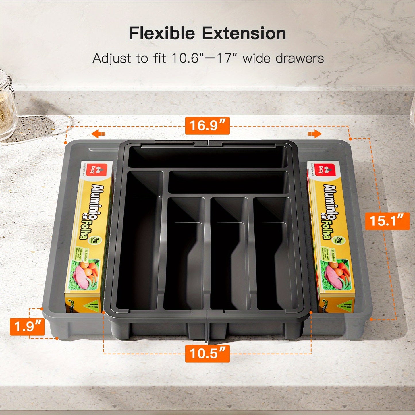 Expandable Cutlery Tray Drawer Organizer – Adjustable Kitchen Silverware Organizer for Knives, Forks & Spoons with Labels – Fits Kitchen, Bedroom & Living Room Drawers – Bamboo & Plastic