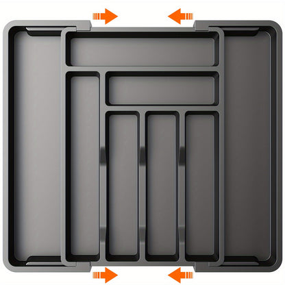 Expandable Cutlery Tray Drawer Organizer – Adjustable Kitchen Silverware Organizer for Knives, Forks & Spoons with Labels – Fits Kitchen, Bedroom & Living Room Drawers – Bamboo & Plastic