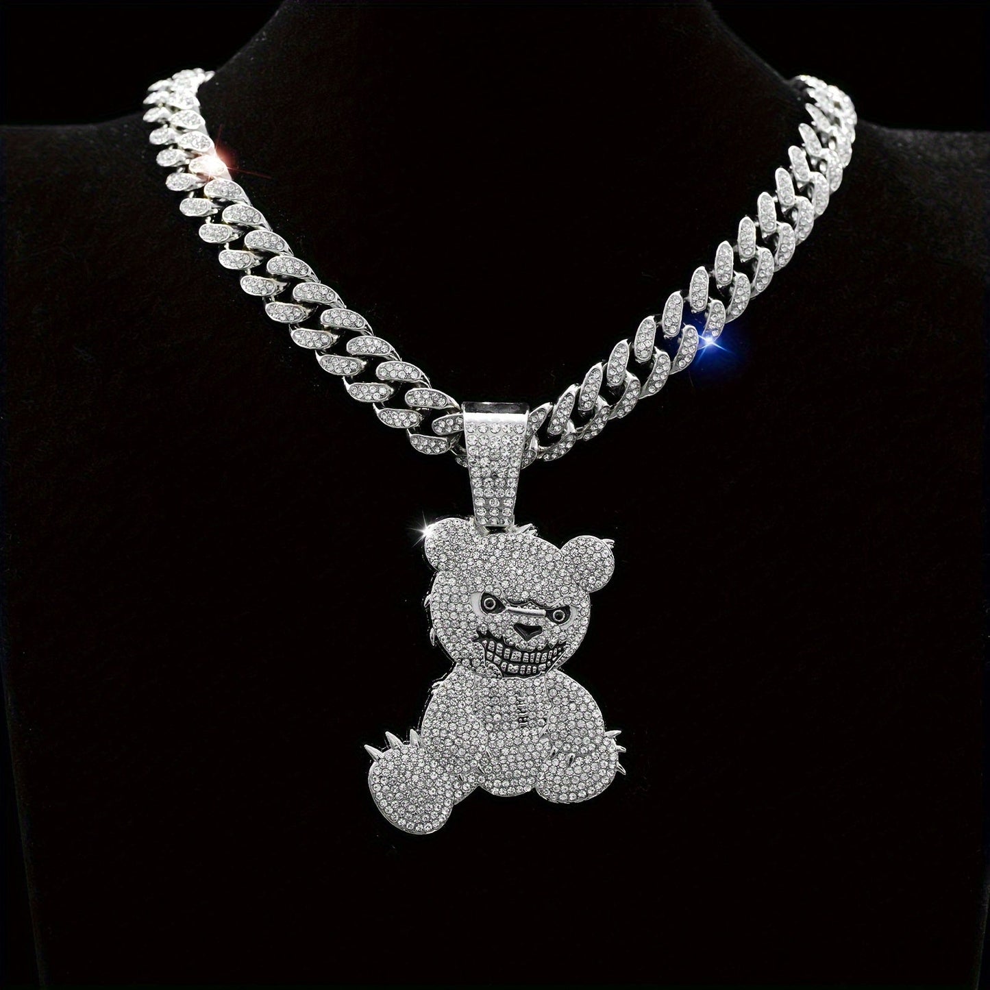 Hip Hop Bear Pendant Necklace 925 Silver Plated – Bold Streetwear Jewelry for Men & Women, 20-Inch Chain, Lightweight 1.4g, Perfect for Parties, Music Festivals & Daily Wear
