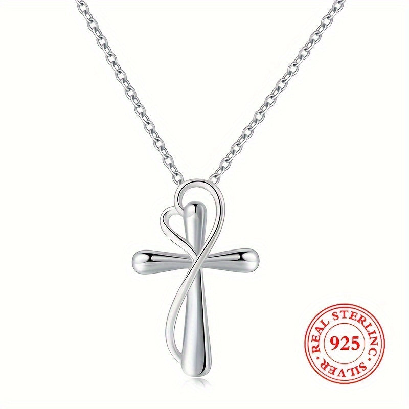 925 Sterling Silver Love Cross Pendant Necklace for Women – White Gold Finish, Meaningful Faith Jewelry Gift for Mom, Soulmate, Girlfriend, Wife – Birthday, Christmas & Valentine's Day