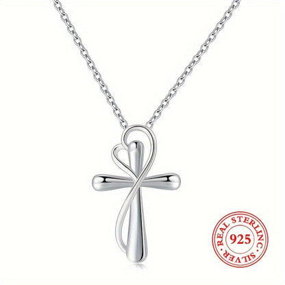 925 Sterling Silver Love Cross Pendant Necklace for Women – White Gold Finish, Meaningful Faith Jewelry Gift for Mom, Soulmate, Girlfriend, Wife – Birthday, Christmas & Valentine's Day