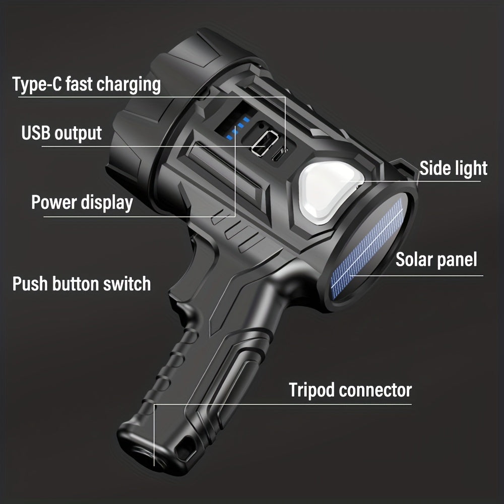 Rechargeable LED Spotlight Flashlight 2000 Lumens – 6 Modes & 3 Color Filters, 200M Range Handheld Searchlight with USB Cable for Boating Hunting Camping Hiking Emergency Home Lighting