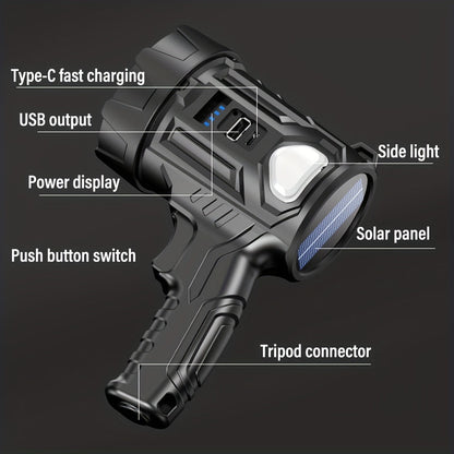 Rechargeable LED Spotlight Flashlight 2000 Lumens – 6 Modes & 3 Color Filters, 200M Range Handheld Searchlight with USB Cable for Boating Hunting Camping Hiking Emergency Home Lighting