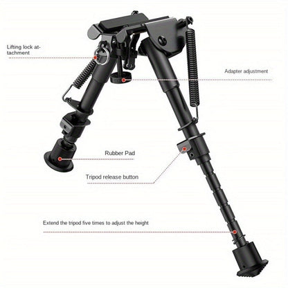Adjustable Rifle Bipod 6-9 Inch 5 Height Settings Quick Release Adapter Foldable Retractable Lightweight Aluminum Alloy M-LOK Mount Rubber Feet for Hunting Shooting Outdoor Sports