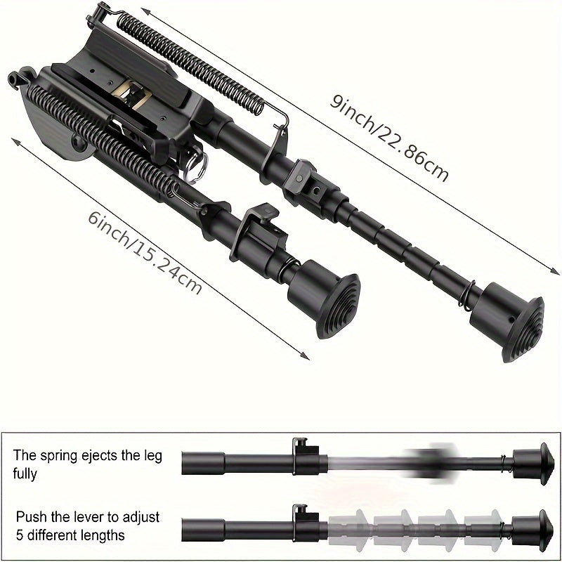 Adjustable Rifle Bipod 6-9 Inch 5 Height Settings Quick Release Adapter Foldable Retractable Lightweight Aluminum Alloy M-LOK Mount Rubber Feet for Hunting Shooting Outdoor Sports