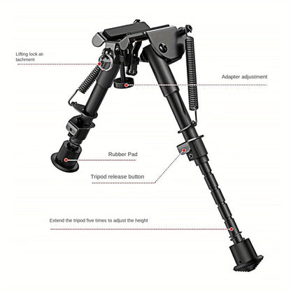 Adjustable Rifle Bipod 6-9 Inch 5 Height Settings Quick Release Adapter Foldable Retractable Lightweight Aluminum Alloy M-LOK Mount Rubber Feet for Hunting Shooting Outdoor Sports