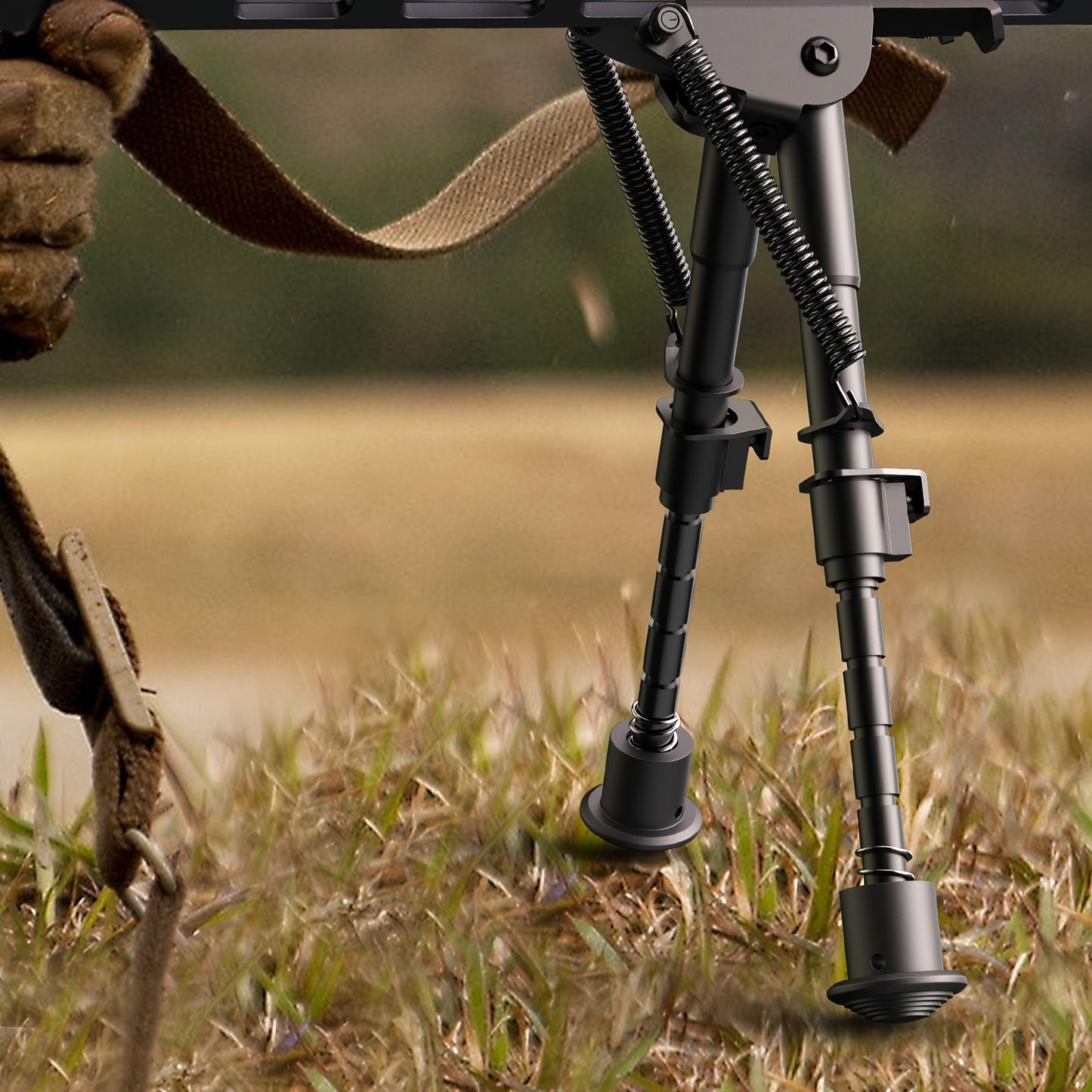 Adjustable Rifle Bipod 6-9 Inch 5 Height Settings Quick Release Adapter Foldable Retractable Lightweight Aluminum Alloy M-LOK Mount Rubber Feet for Hunting Shooting Outdoor Sports