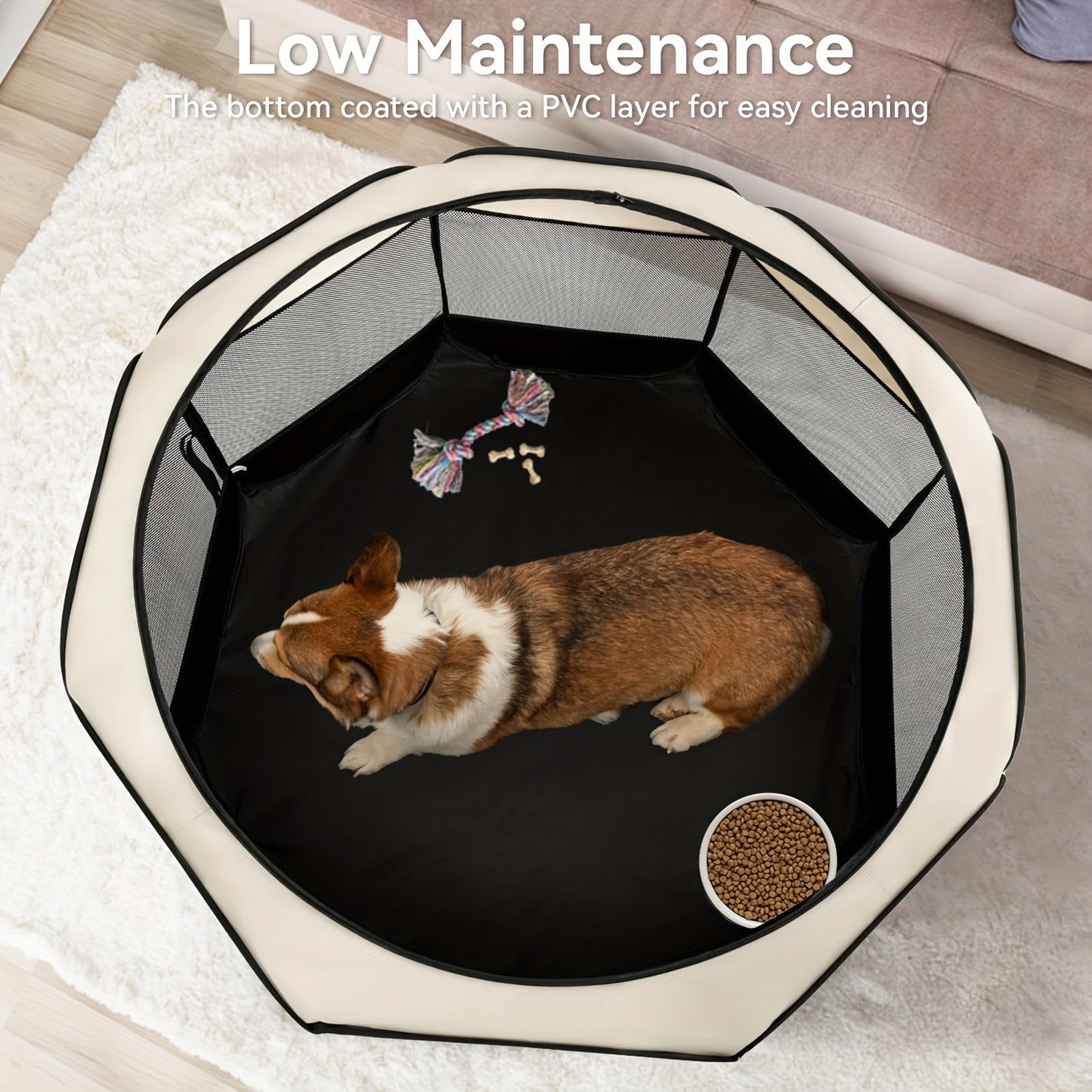 Foldable Octagonal Pet Playpen Tent for Dogs and Cats - Oxford Fabric No Assembly Required, Indoor Outdoor Pet Enclosure Kennel Maternity Room, Available in M L XL, Blue & Beige