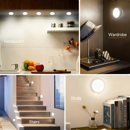LED Motion Sensor Night Lights USB Rechargeable Wireless Wall Lamp Dual Mode Adjustable Brightness Magnetic Mount Under Cabinet Lighting for Kitchen Hallway Stairs Closet 6 or 12 Pack