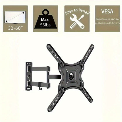 Swivel Tilt TV Wall Mount Bracket for 26-60 Inch Screens – Universal Full Motion Adjustable Flat Screen TV Mount, Easy Install, Compatible with Most LED LCD OLED TVs, VESA Compatible