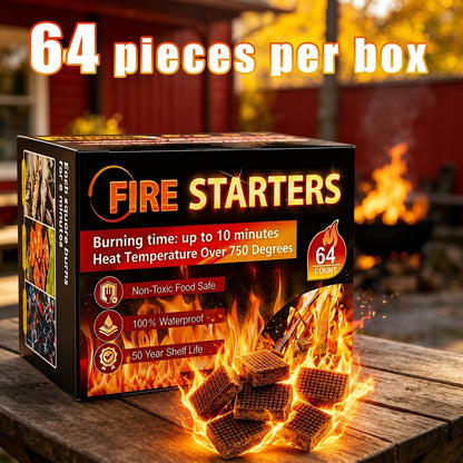 Fire Starter Squares – Waterproof Odorless Charcoal Firestarter Cubes for Campfire, BBQ, Grill, Fireplace & Wood Stove, No Kindling Needed, 32/64/128/192 Piece Packs