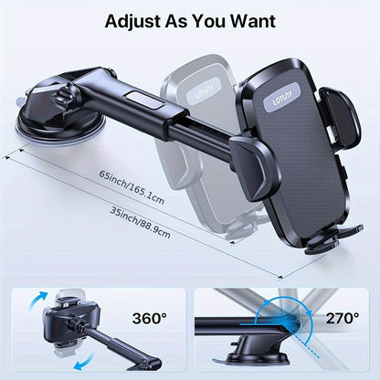 3-in-1 Car Phone Holder Suction Cup & Air Vent Mount | 360° Rotation, 6.5"-8.5" Telescopic Arm, 60LB Nano-Gel Suction, Scratch-Proof – Universal Fit for iPhone, Samsung, Google & All 4"-7.2" Phones