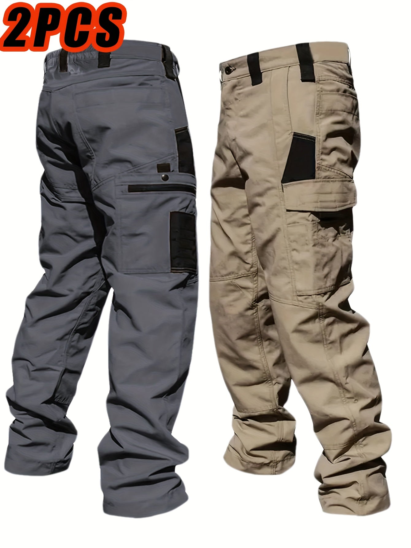 Men's Tactical Cargo Pants 2-Pack Ripstop Multi-Pocket Outdoor Work Pants for Camping Hiking Hunting Fishing Straight Leg Belt Loops S-XXXL