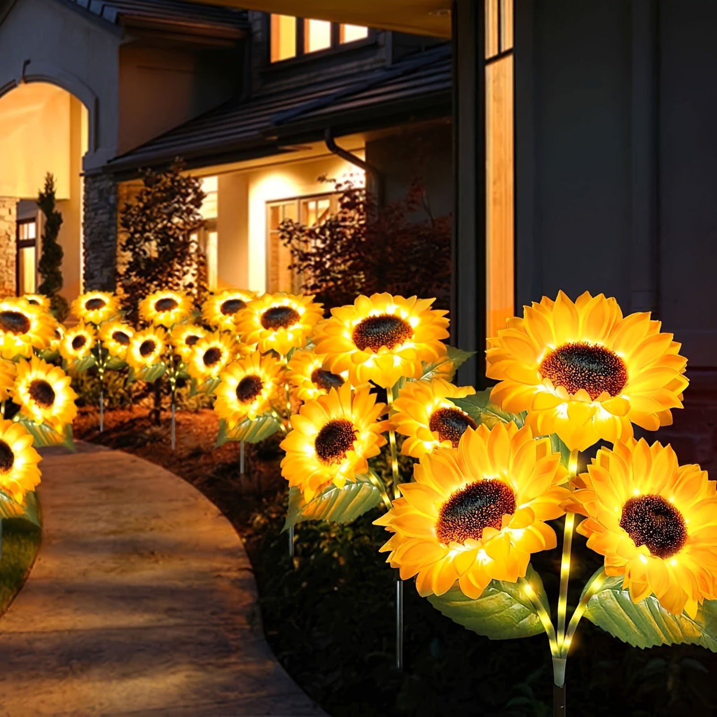 Solar Sunflower Garden Lights Outdoor Waterproof Decorative Stake Lights for Pathway Lawn Patio Yard Flower Bed Auto On Off Solar Powered Garden Decor Gift 1 or 2 Pack