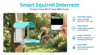 AI Smart Bird Feeder with Camera Solar Powered – 4MP 2K HD, Bird Species Identification, Motion Detection, Squirrel-Proof, IP66 Weatherproof, App Remote Monitoring, Gift for Bird Lovers