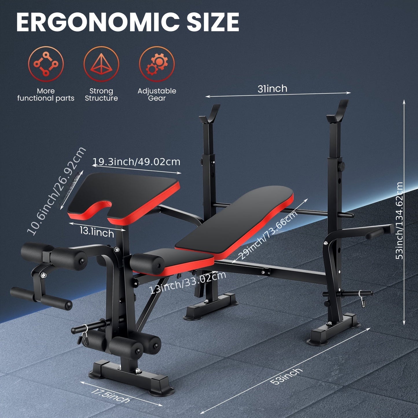 Adjustable Foldable Weight Bench Set with Squat Rack, Leg Developer & Preacher Curl Pad – All-in-One Home Gym Bench Press for Full Body Strength Training, Up to 1200 LBS