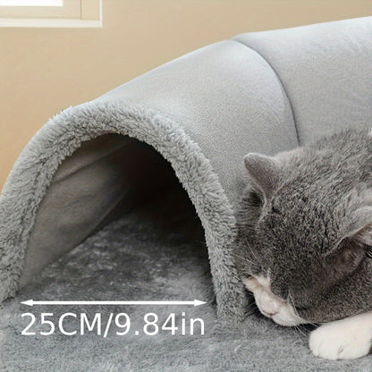 Cat Tunnel Bed with Memory Foam, Hanging Ball & Free Drool Bib – Detachable Plush Cat Condo Lounge, Machine Washable Pet Nest for Multi-Cat Households, Small to Medium Cats – Velora