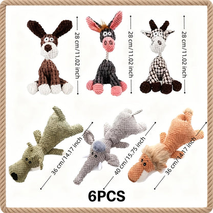 6pcs Squeaky Plush Dog Toys – Cute Animal-Shaped Chew & Teething Set, Interactive Plush Toys for Small & Medium Dogs, Anxiety Relief & Teeth Cleaning, Safe & Durable