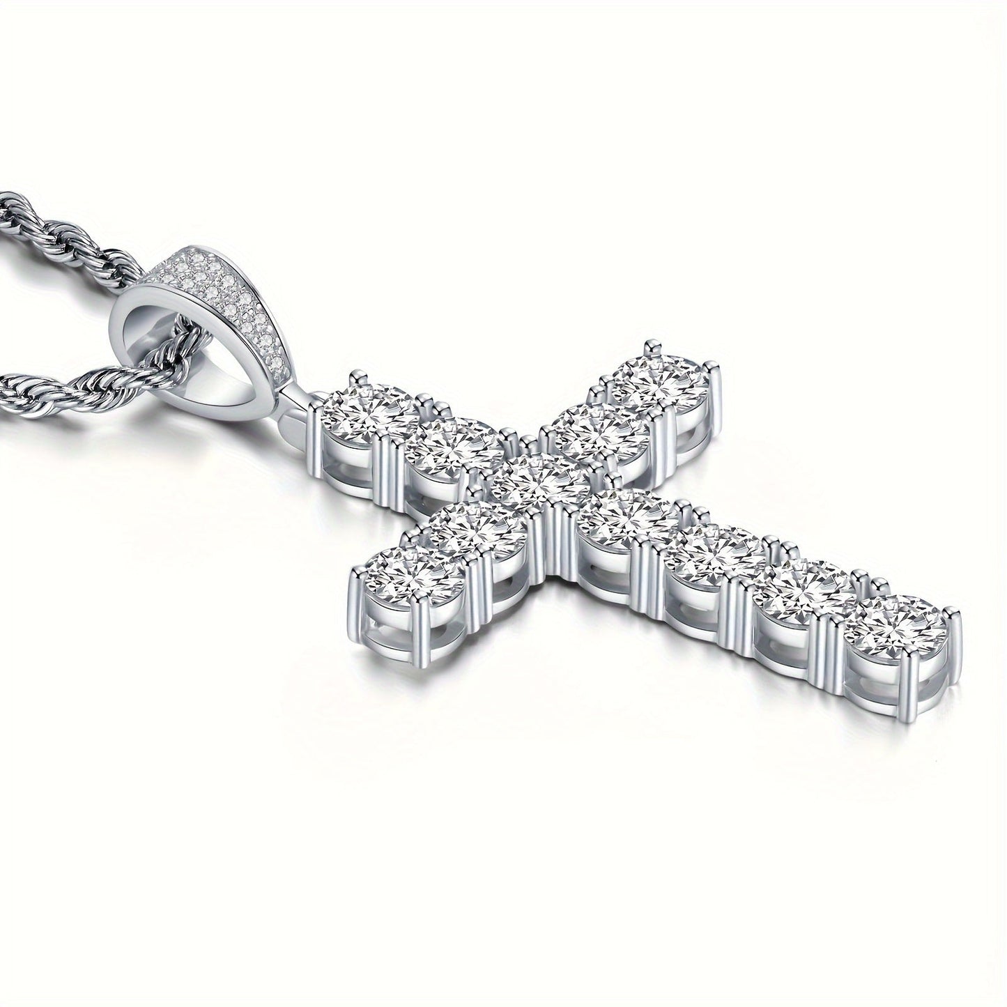 925 Sterling Silver Platinum-Plated Cross Pendant Necklace for Men – Hypoallergenic Hip Hop Luxury Style, Perfect Gift for Him, Banquets, Parties & Special Occasions