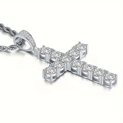 925 Sterling Silver Platinum-Plated Cross Pendant Necklace for Men – Hypoallergenic Hip Hop Luxury Style, Perfect Gift for Him, Banquets, Parties & Special Occasions