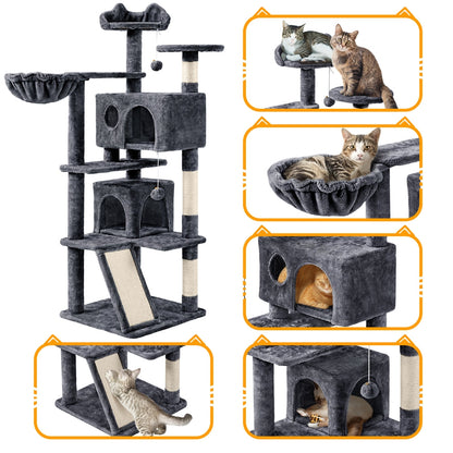 57-Inch Multilevel Cat Tree Tower with 2 Condos – Sisal Scratching Posts, Dangling Ball, Round Platform & Ladder for Indoor Kittens & Small Cats, 6 Colors, Christmas Gift for Cat Lovers