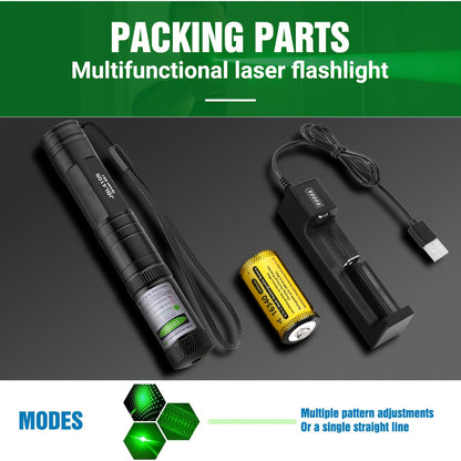 High Power Green Laser Tactical Flashlight Rechargeable with Star Cap & 16340 Battery – 200M Range Green Beam Pointer for Astronomy, Presentations, Construction & Outdoor Adventures (1 or 2 Set)