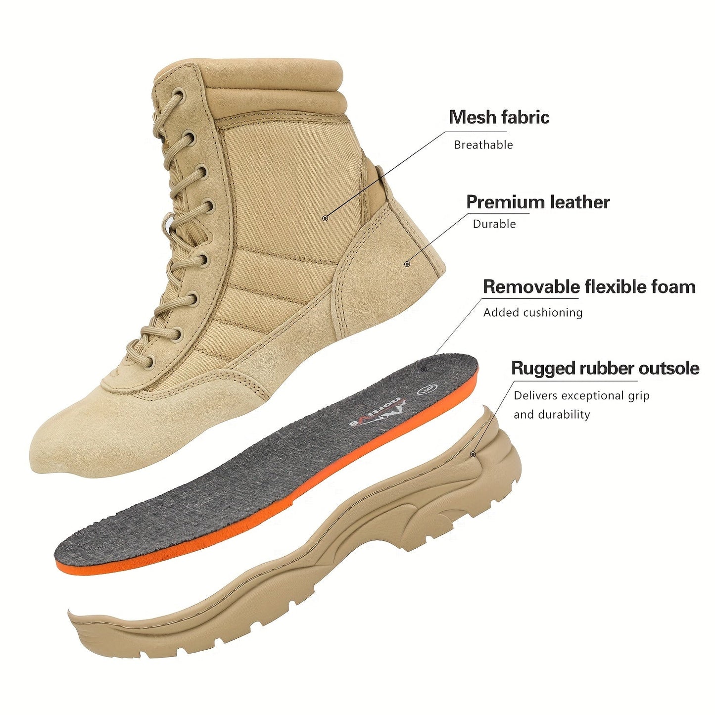 Men's Leather Tactical Combat Boots Side Zipper 9-Inch Non-Slip Lightweight - Hiking Motorcycle Outdoor Boots US 6.5-15