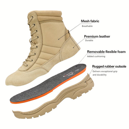 Men's Leather Tactical Combat Boots Side Zipper 9-Inch Non-Slip Lightweight - Hiking Motorcycle Outdoor Boots US 6.5-15