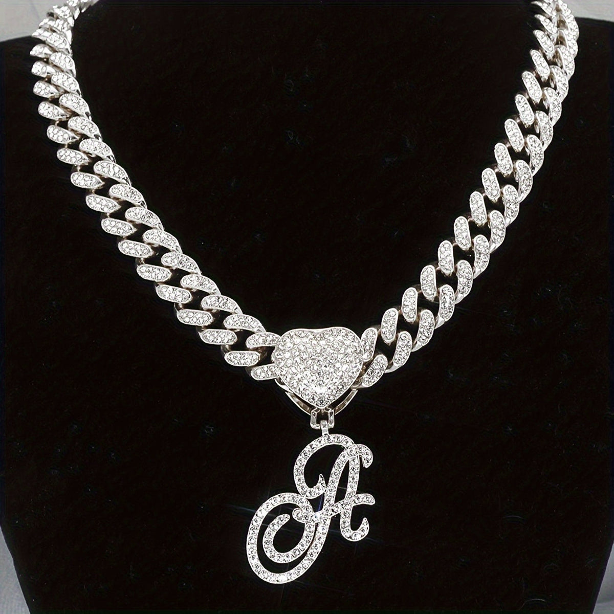 Initial Letter Necklace for Men & Women – Personalized A-Z Silver Cuban Chain with Heart Pendant, Hip Hop Style, 45cm / 17.71in, Perfect Gift for Sports Fans, Birthdays & Everyday Wear