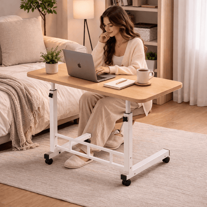 Adjustable Height Rolling Laptop Table with Wheels – Mobile Bedside Computer Desk & Sofa Side Table for Bedroom, Home Office, Dorm, 8 Colors Available