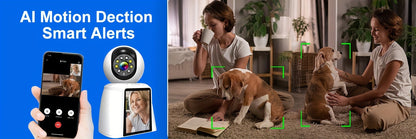 WiFi PTZ Indoor Camera with 3 Inch Built-In Screen 3MP HD Video Calling Two-Way Audio Color Night Vision AI Detection Pet Baby Elderly Monitor Home Security Camera App Control