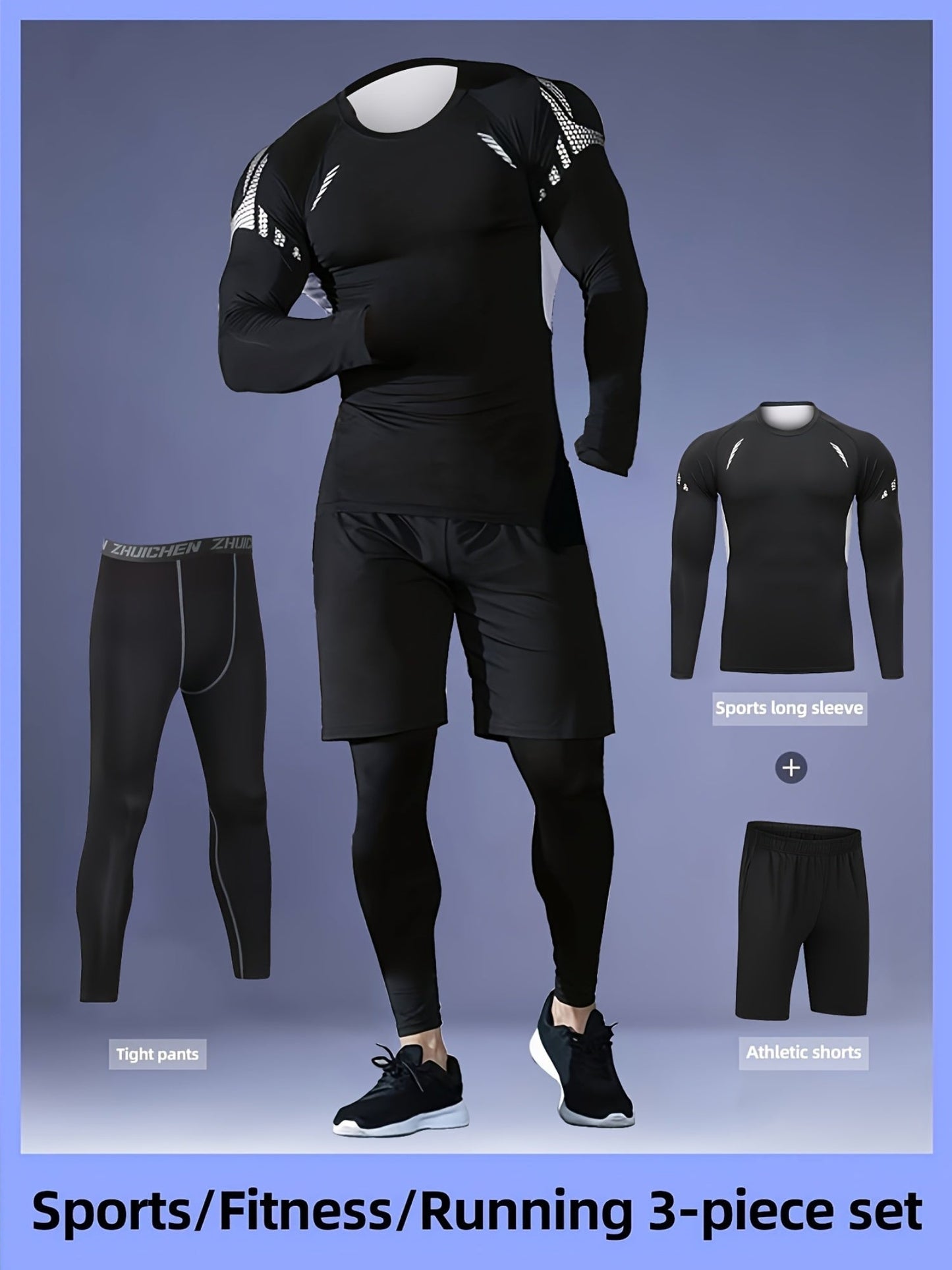 Men's 3-Piece Quick-Dry Compression Sports Suit | Gym, Running & Outdoor Activewear