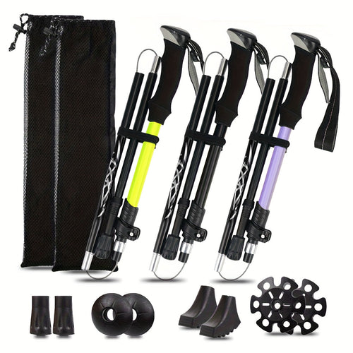 Folding Trekking Poles 2 Pack Ultra-Light 7075 Aluminum Alloy Collapsible Hiking Walking Sticks with Anti-Slip Ergonomic Grip Wrist Straps Adjustable Height for Men Women Backpacking Trail